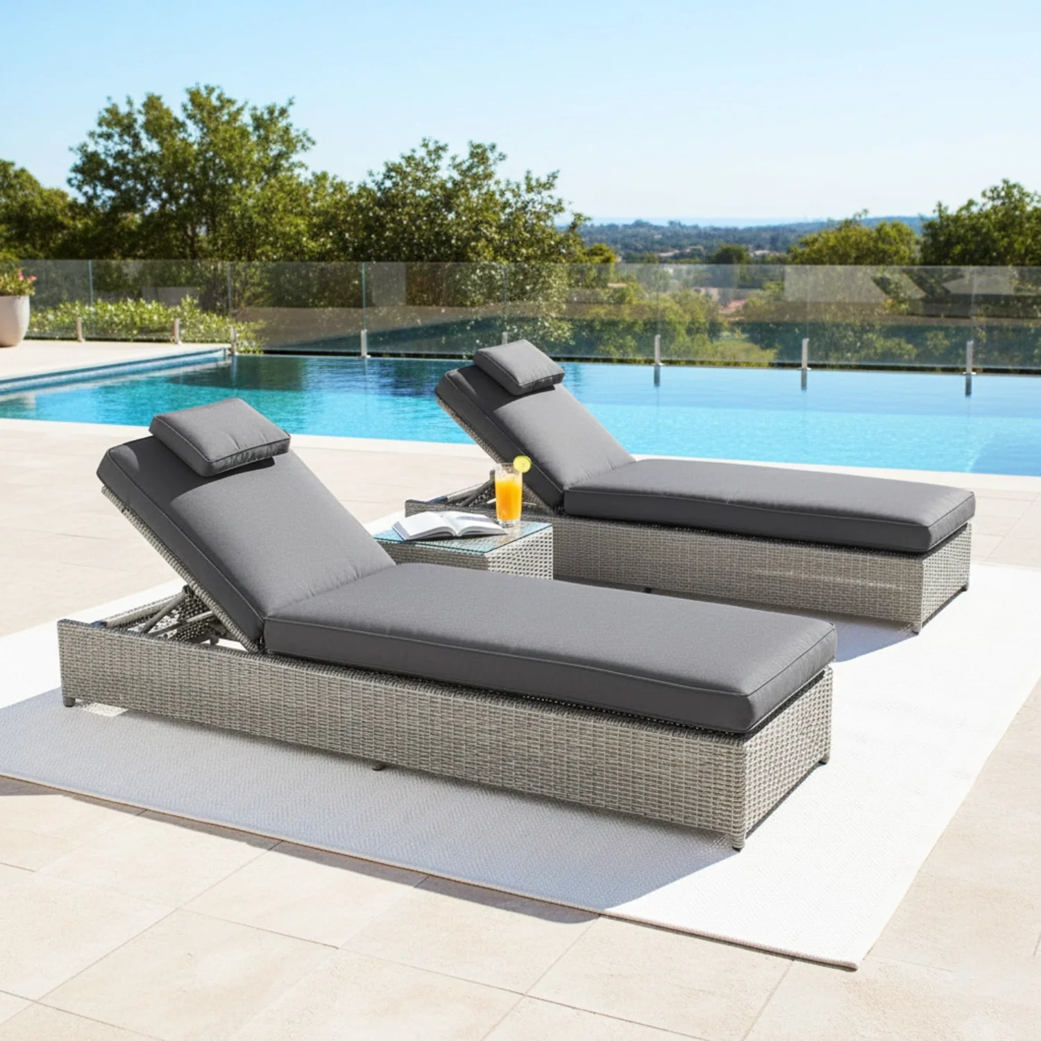 Outdoor Wicker Lounge Chairs Set of 2 With Side Table - Image 7