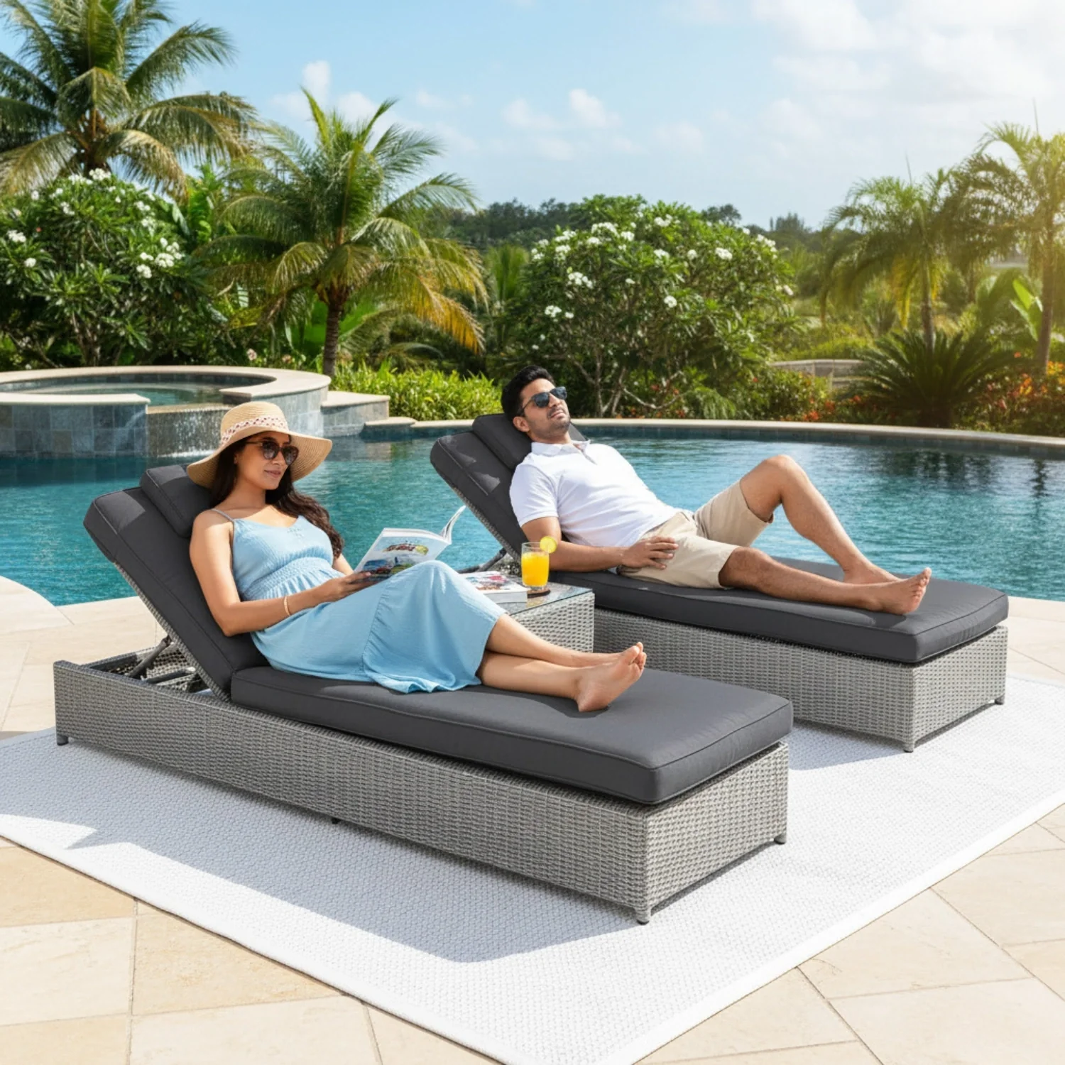 Outdoor Wicker Lounge Chairs Set of 2 With Side Table - Image 8
