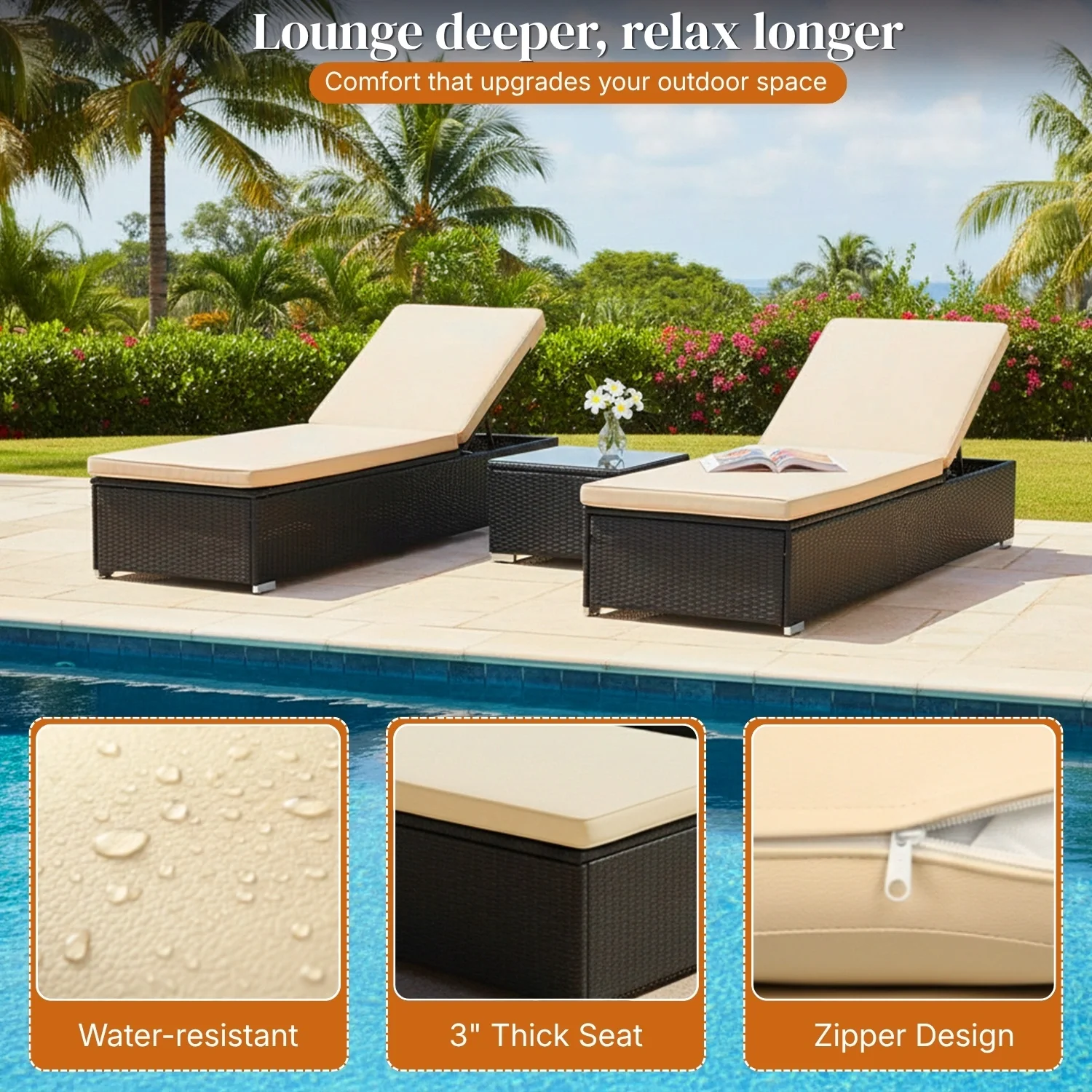 Outdoor Wicker Lounge Chairs Set of 2 With Side Table - Image 3