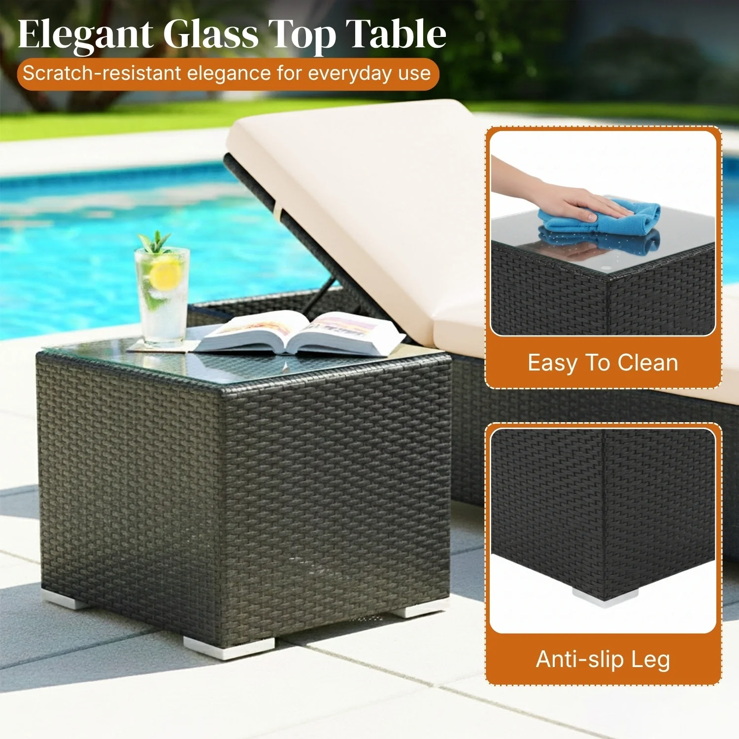 Outdoor Wicker Lounge Chairs Set of 2 With Side Table - Image 6