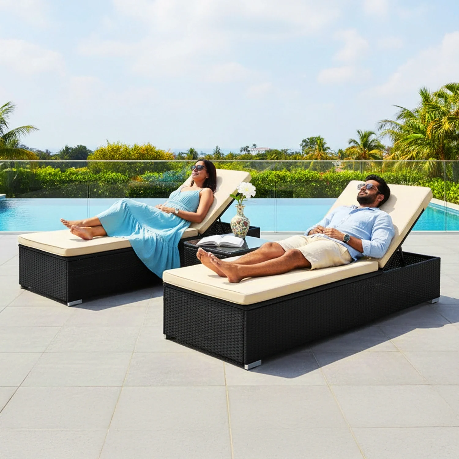 Outdoor Wicker Lounge Chairs Set of 2 With Side Table - Image 7