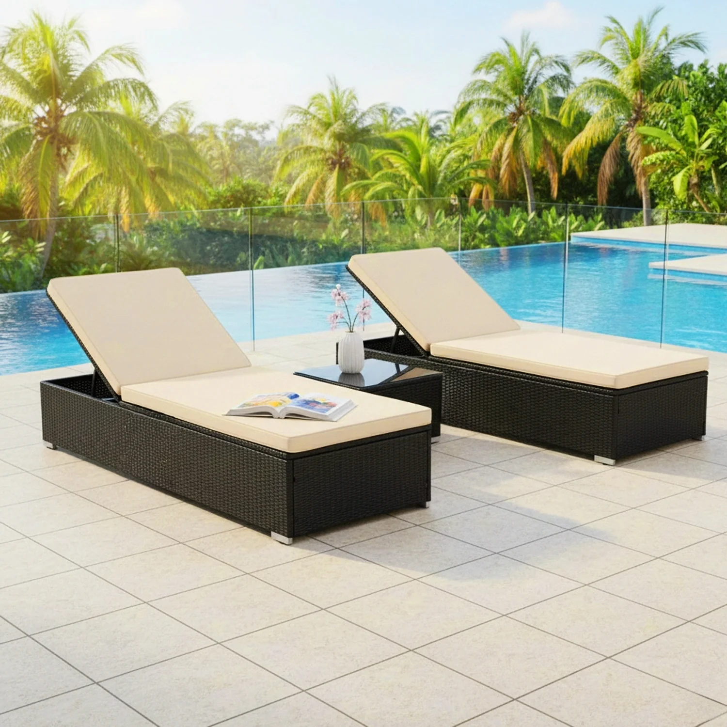 Outdoor Wicker Lounge Chairs Set of 2 With Side Table - Image 8