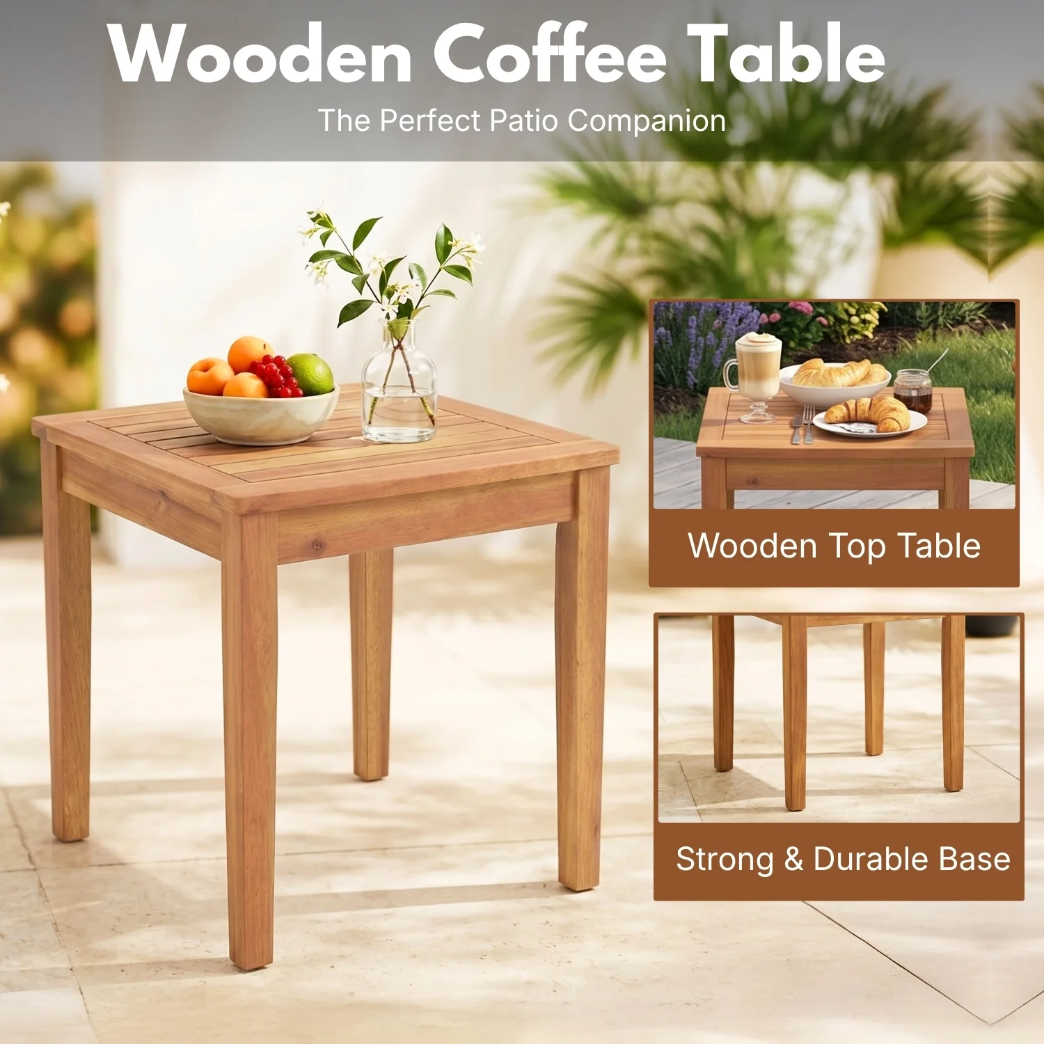 Outdoor Wicker Patio Conversation Set with Acacia Wood Frame & Center Table - Image 6