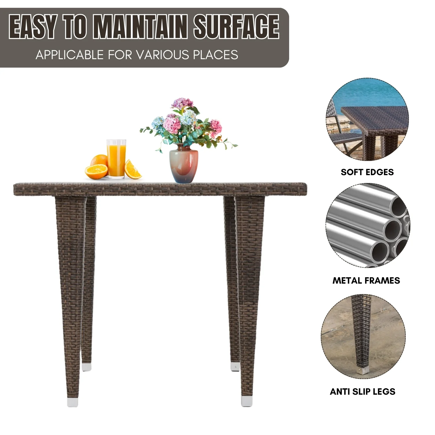 Outdoor Wicker Patio Counter Height Table (Dark Brown) - Image 6