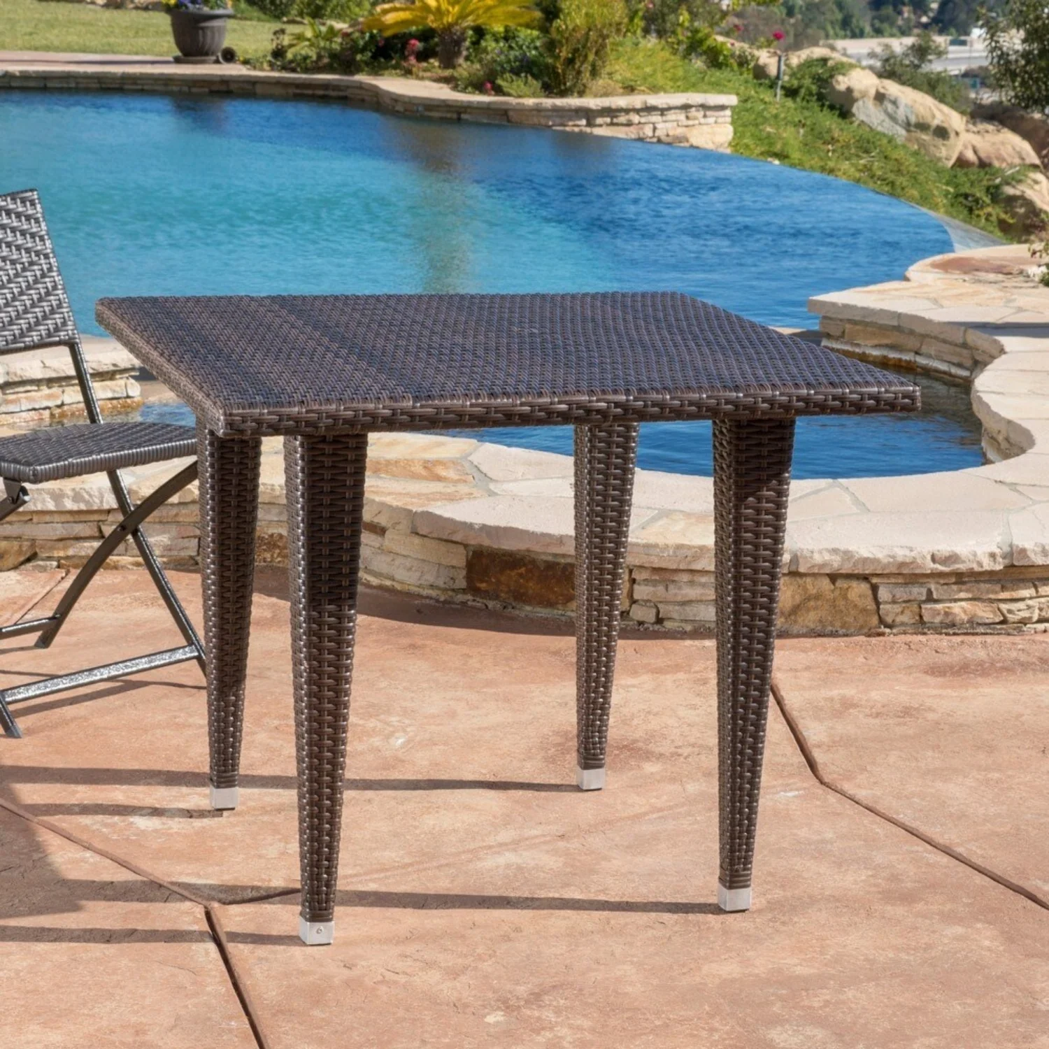 Outdoor Wicker Patio Counter Height Table (Dark Brown) - Image 7