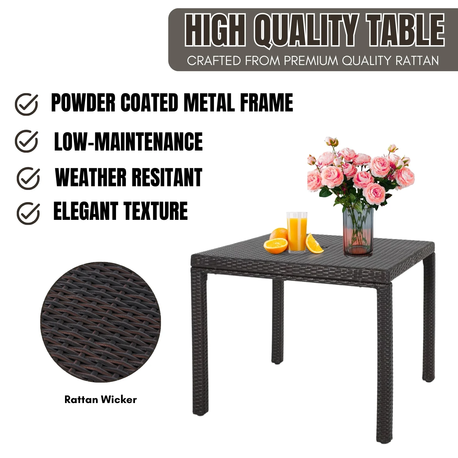 Outdoor Wicker Patio Wicker Coffee Table (Dark Brown) - Image 5