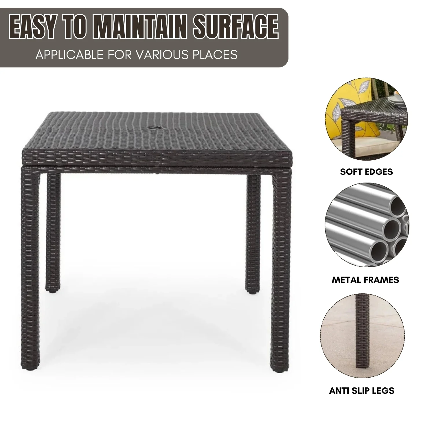 Outdoor Wicker Patio Wicker Coffee Table (Dark Brown) - Image 6