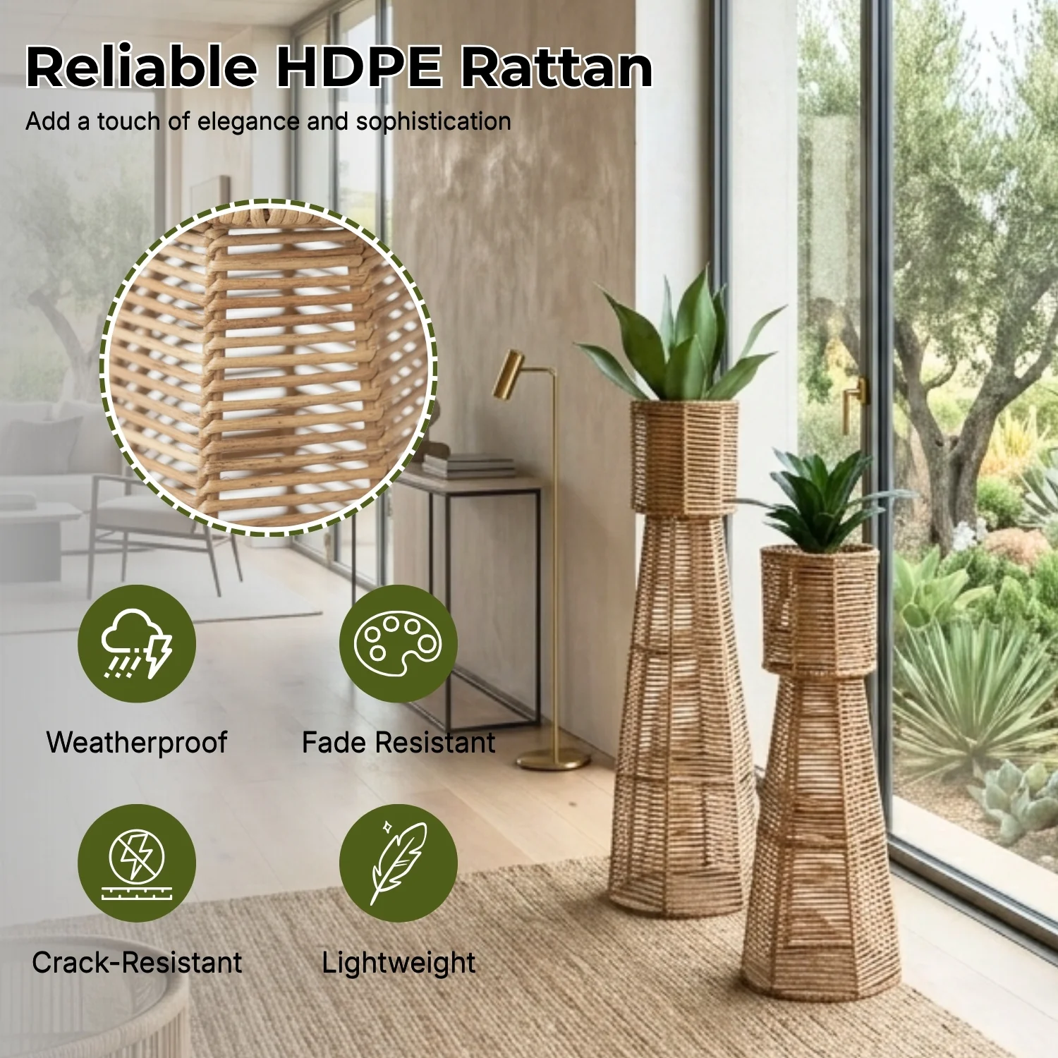Outdoor Wicker Planter Stand Set of 2 (Beige) - Image 3