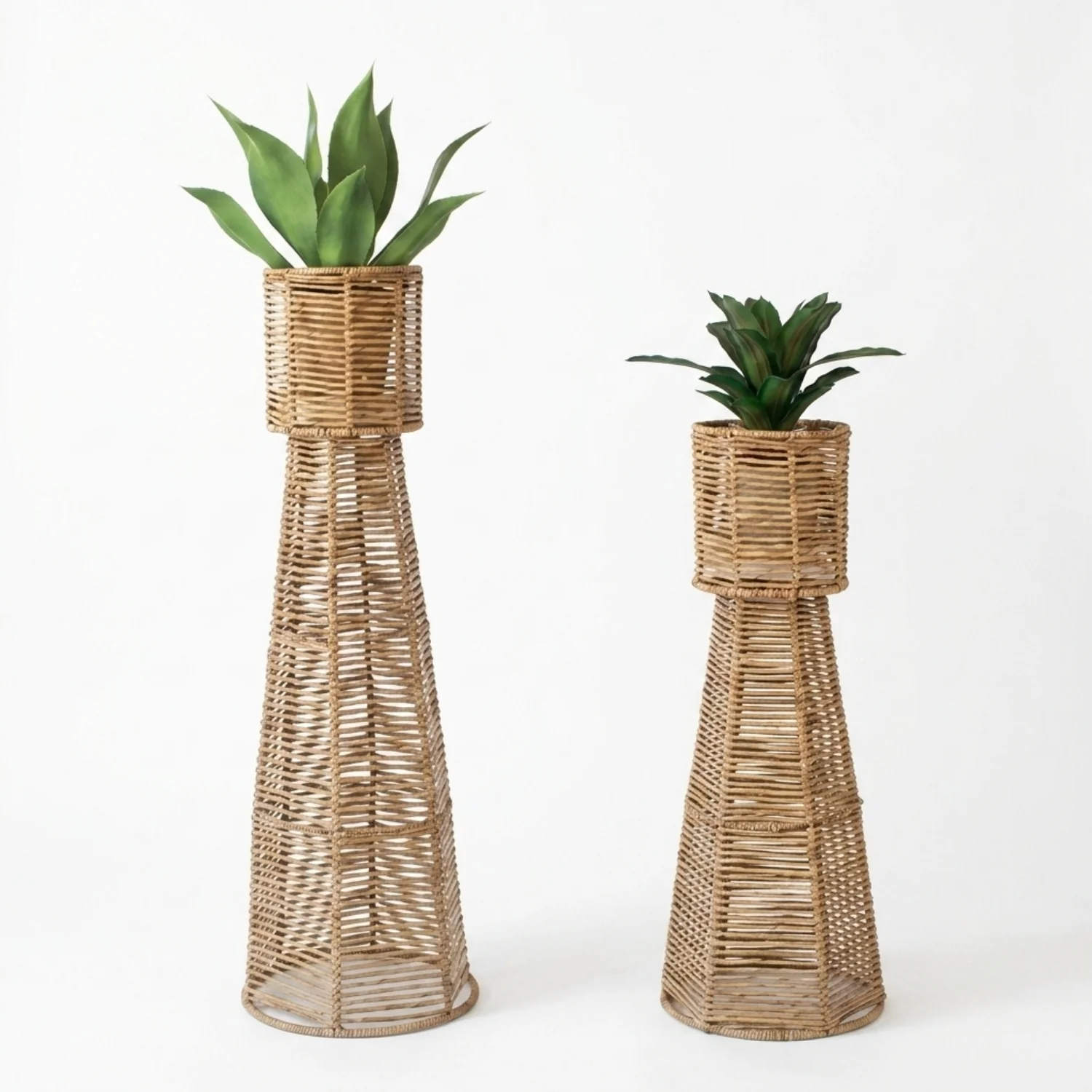 Outdoor Wicker Planter Stand Set of 2 (Beige) - Image 6