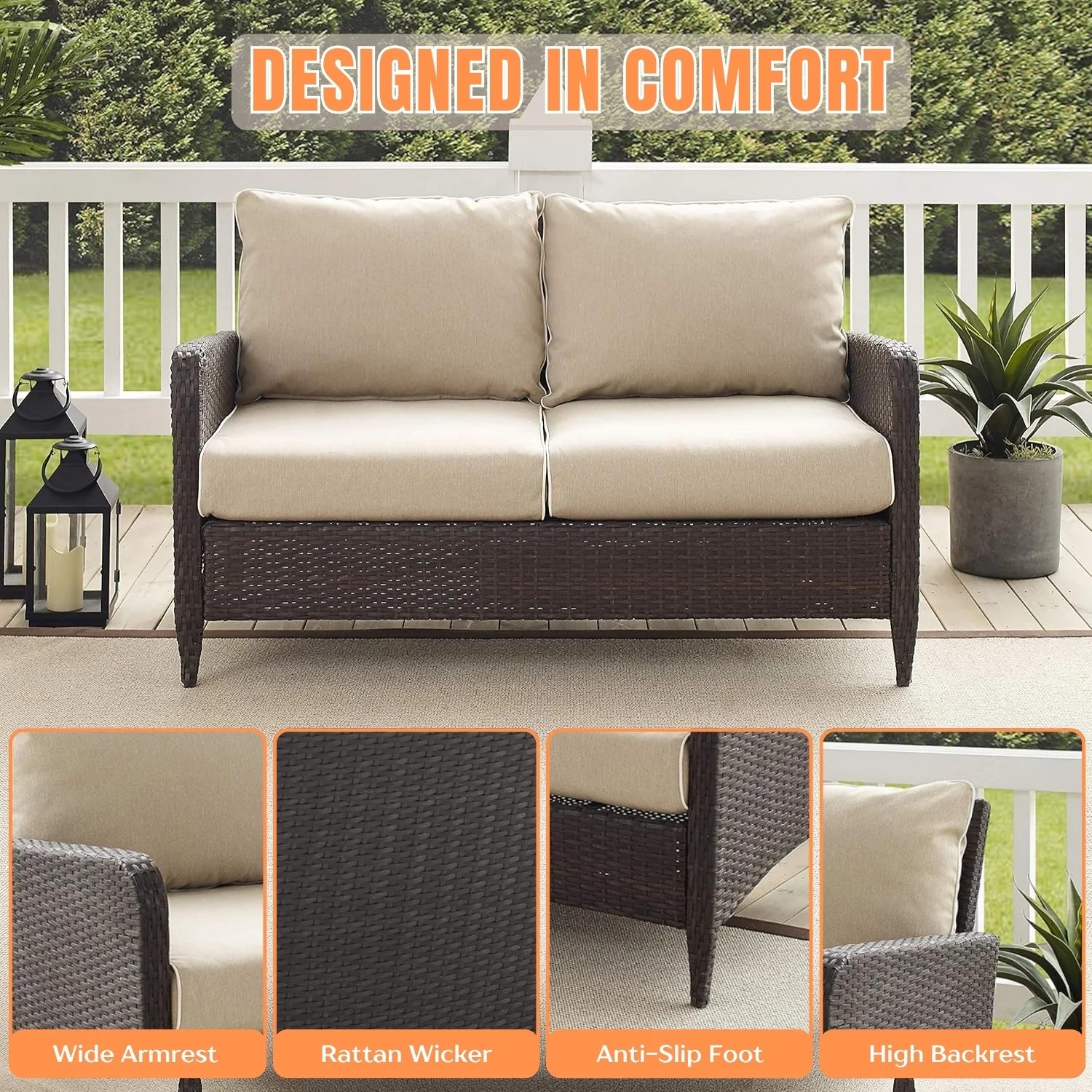 Outdoor Wicker Double Seater Loveseat Sofa - Image 5