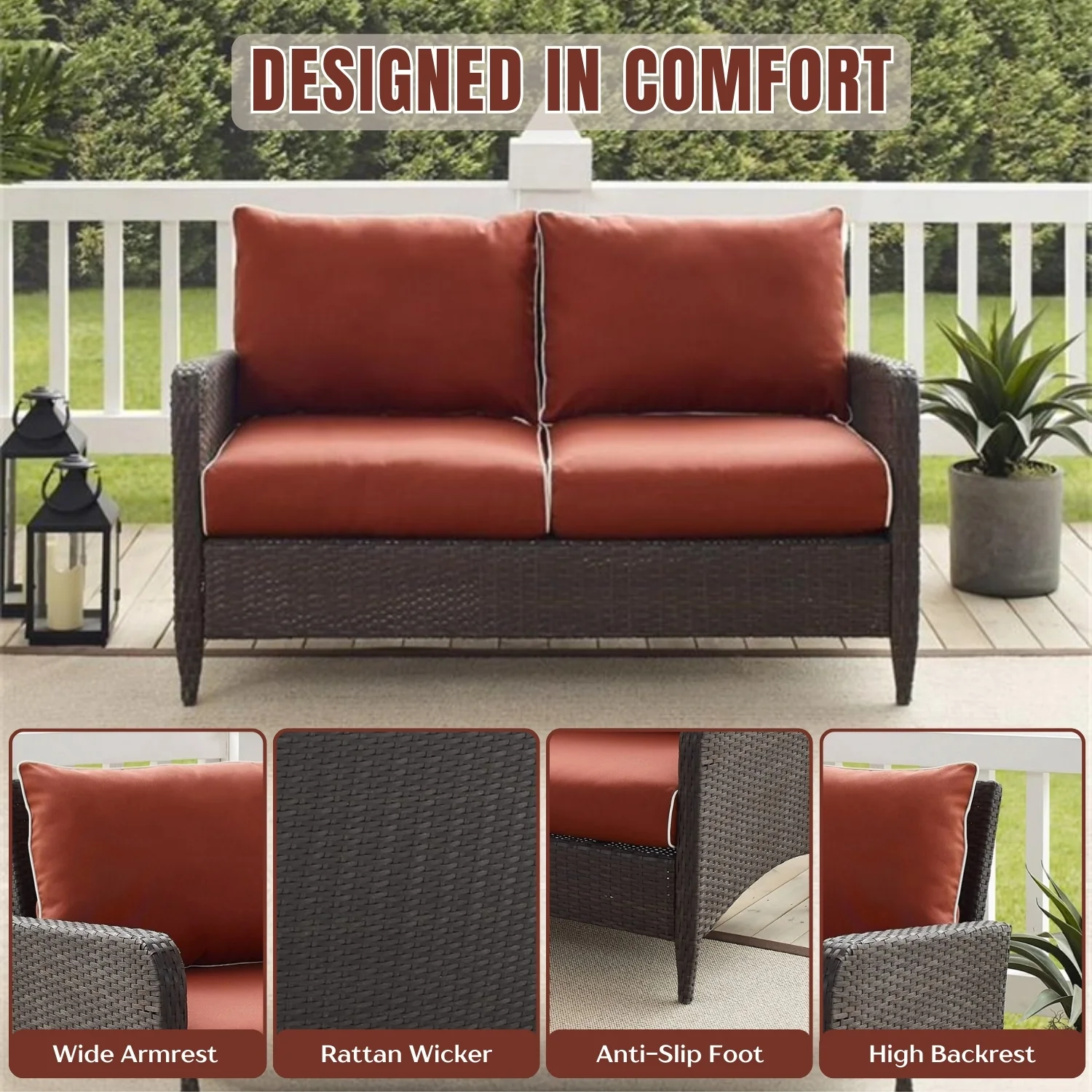 Outdoor Wicker Double Seater Loveseat Sofa - Image 5