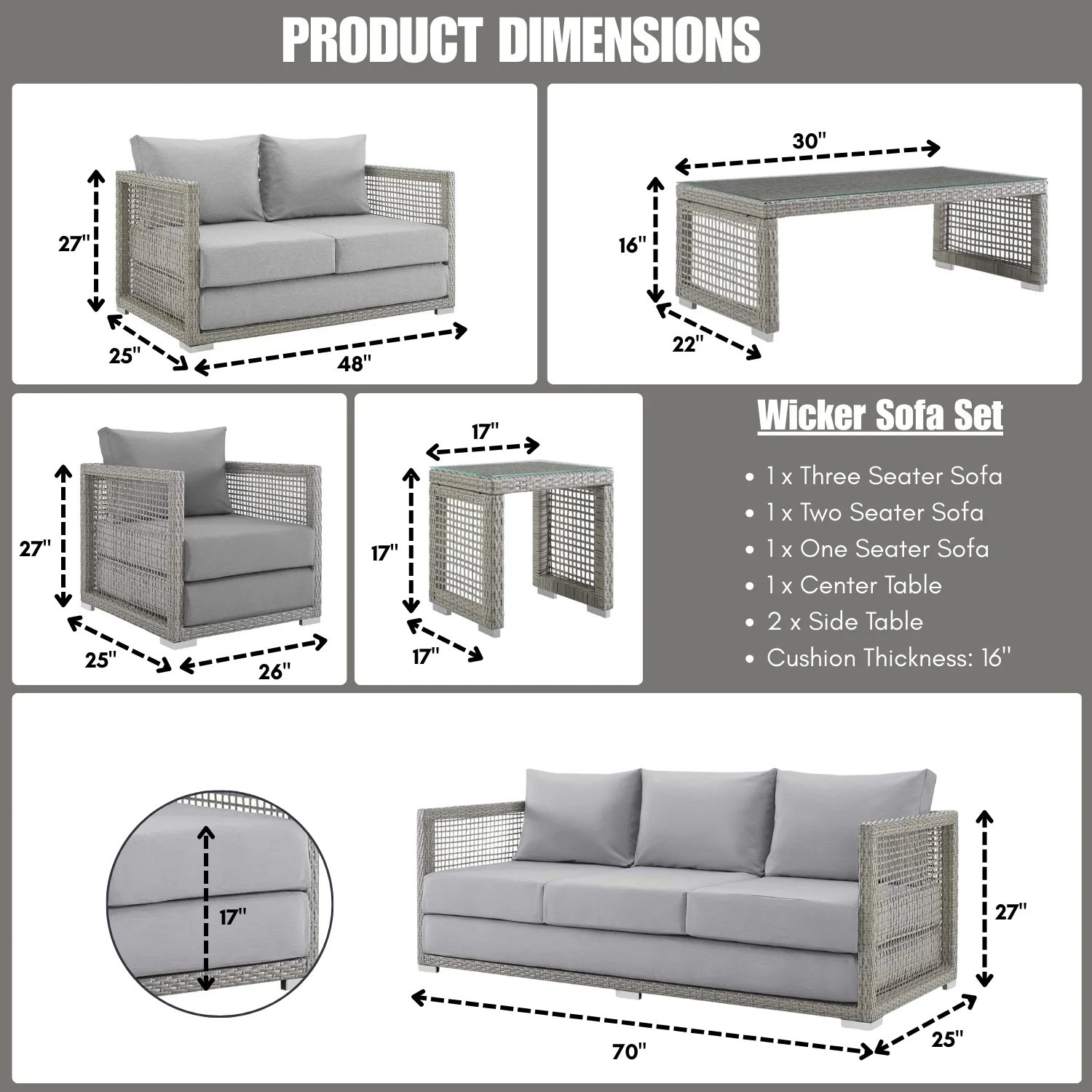 Outdoor Wicker Woven 6 Pieces Sectional Patio Furniture Set - Image 2