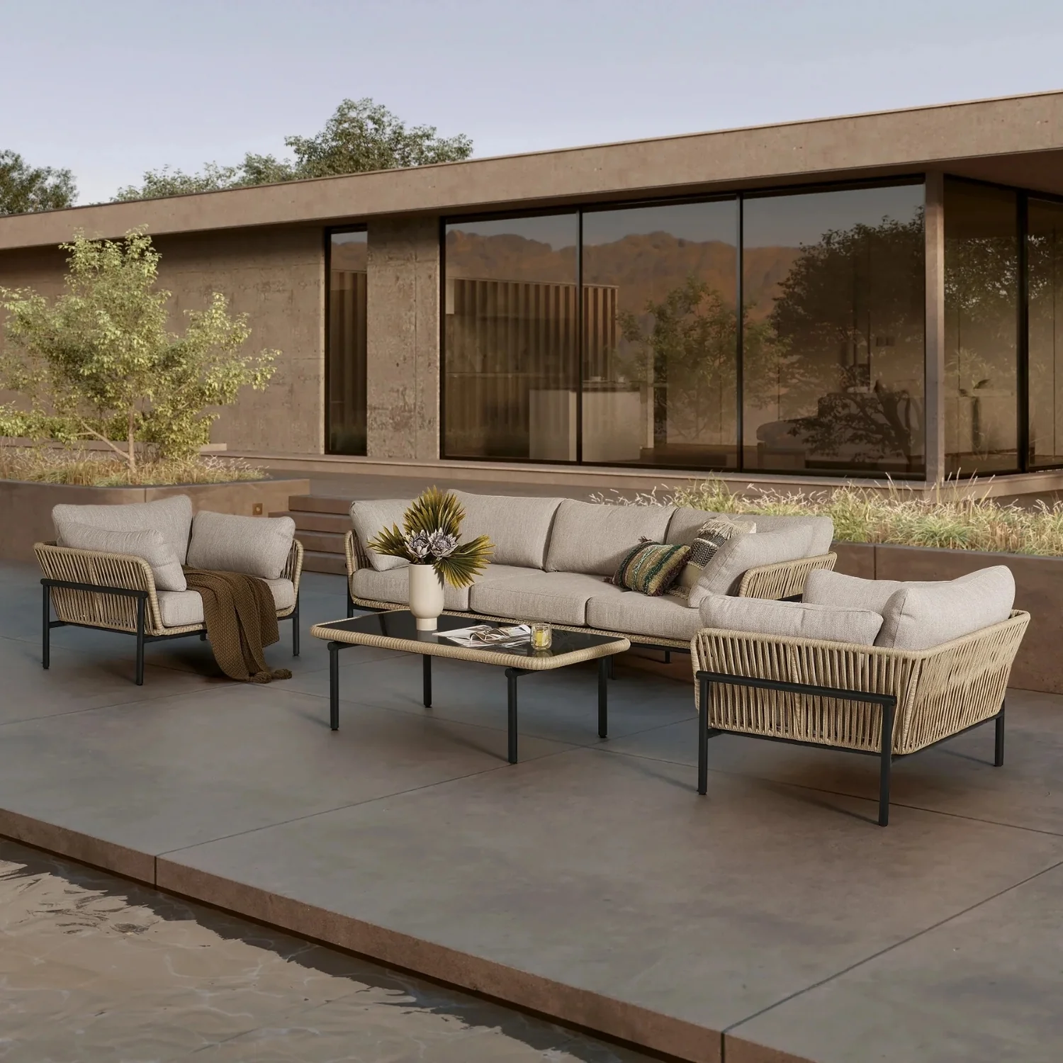 Outdoor 4-Piece Rope Conversation Sofa Set - Image 14