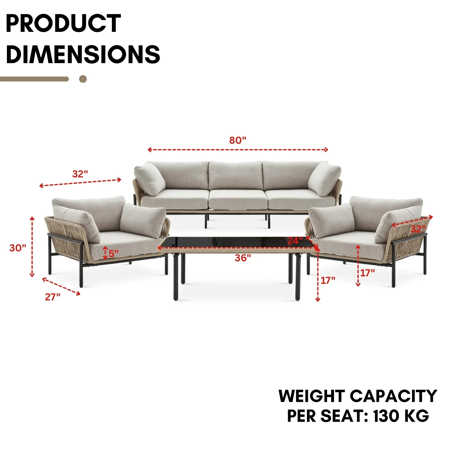 Outdoor 4-Piece Rope Conversation Sofa Set - Image 2