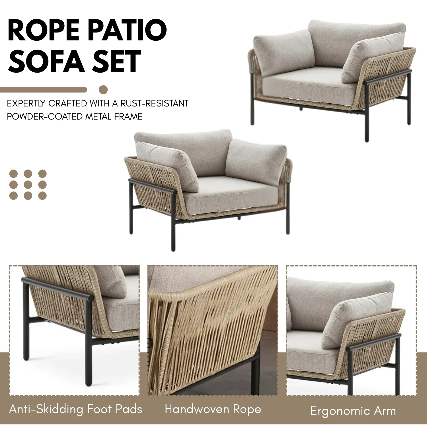Outdoor 4-Piece Rope Conversation Sofa Set - Image 6