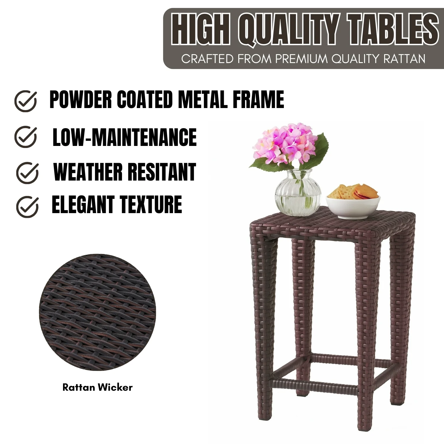 3-Piece Wicker Garden Bistro Set in Dark Brown - Image 5
