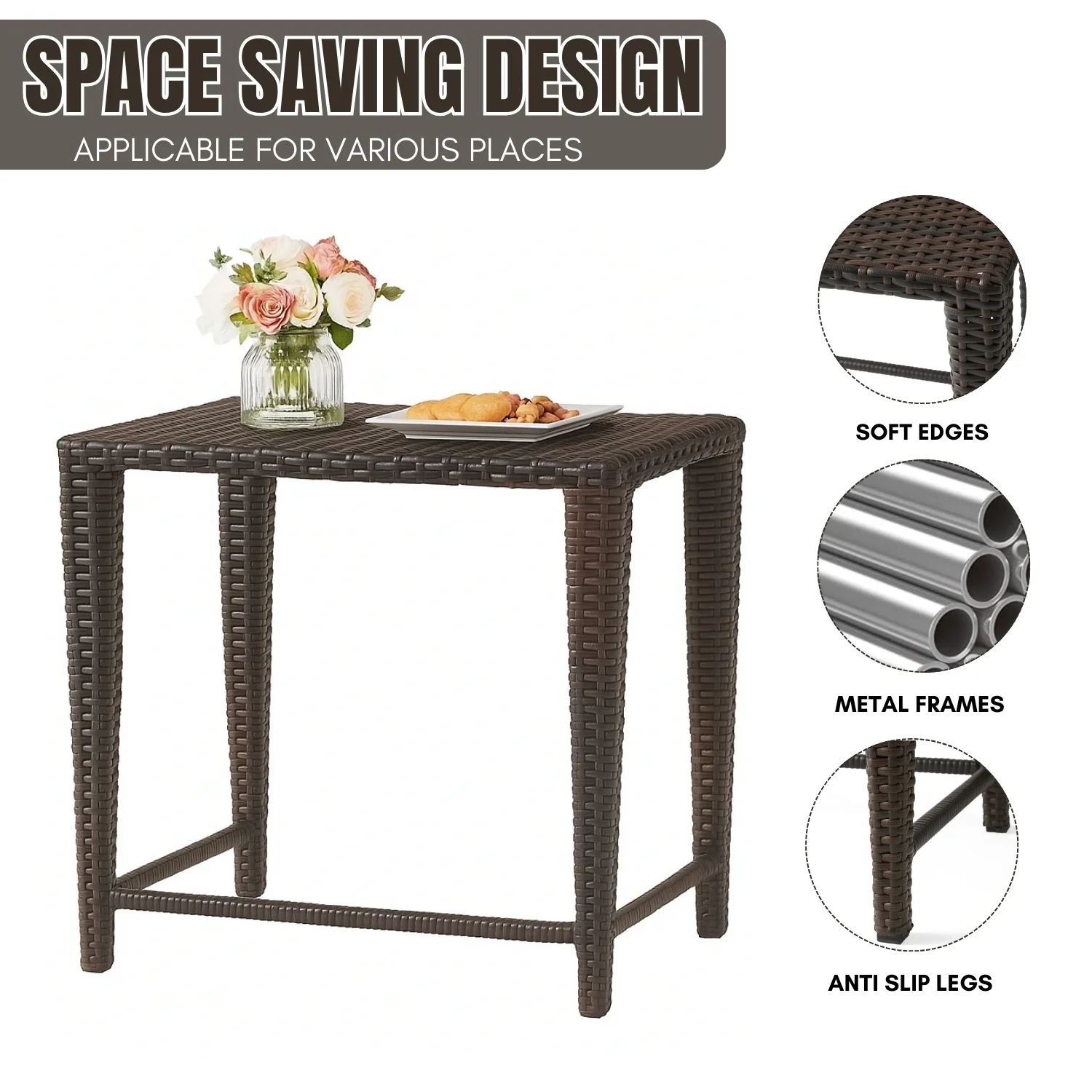 3-Piece Wicker Garden Bistro Set in Dark Brown - Image 6
