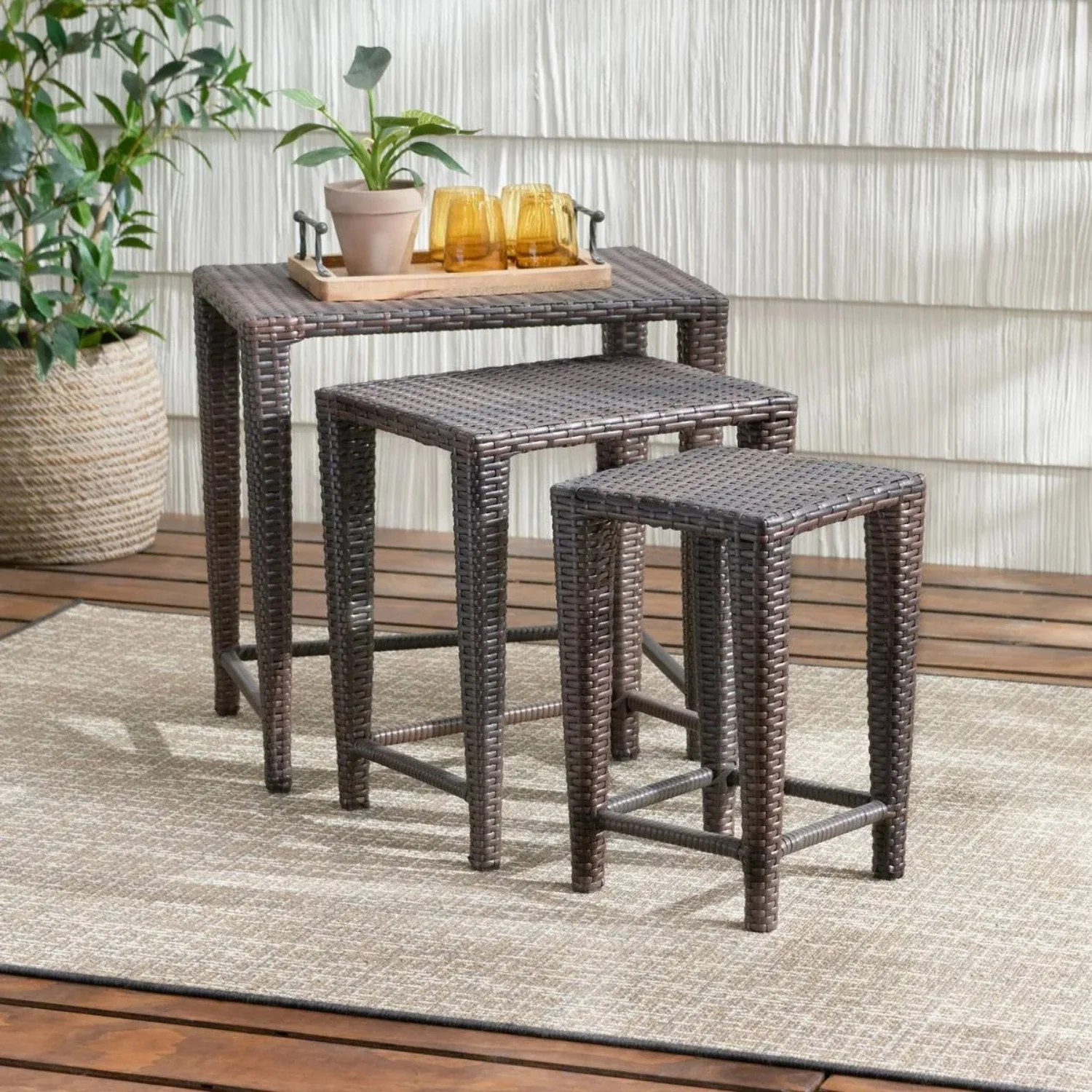 3-Piece Wicker Garden Bistro Set in Dark Brown - Image 7