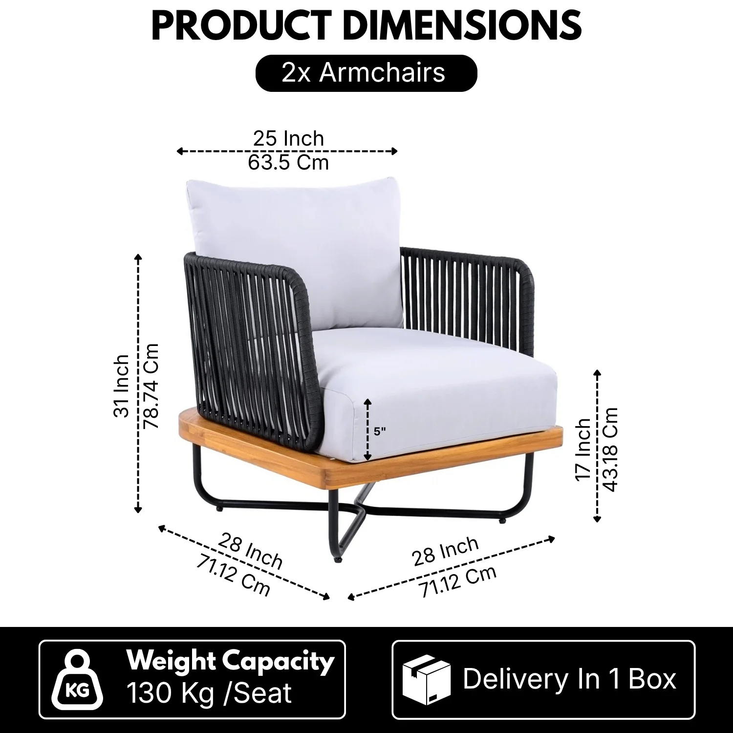 Premium All-Weather Outdoor Rope Sofa Chairs Set (Black & Off-White) - Image 2