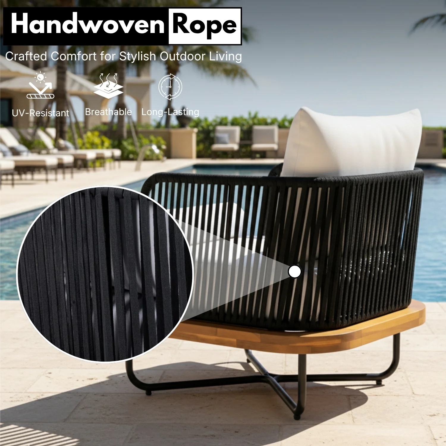 Premium All-Weather Outdoor Rope Sofa Chairs Set (Black & Off-White) - Image 3