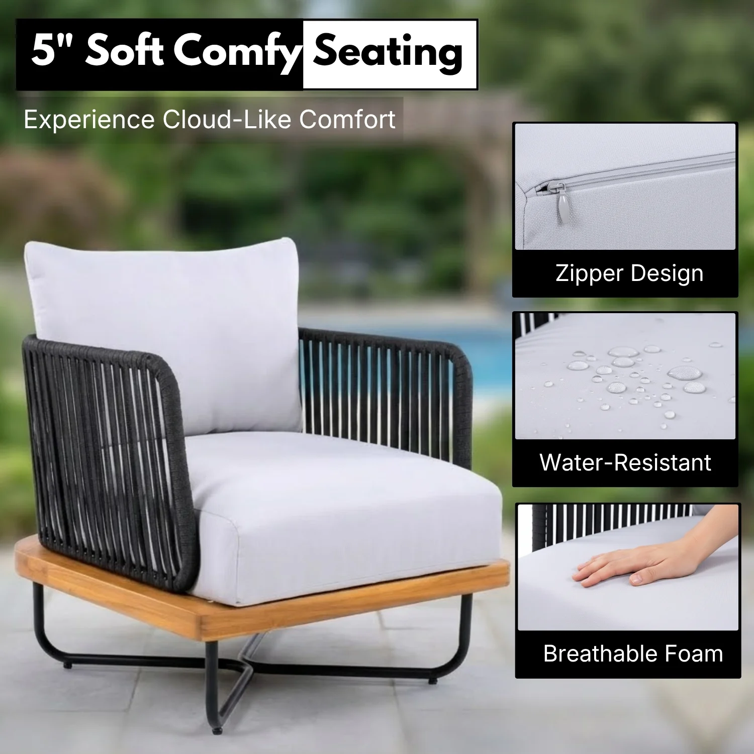 Premium All-Weather Outdoor Rope Sofa Chairs Set (Black & Off-White) - Image 4