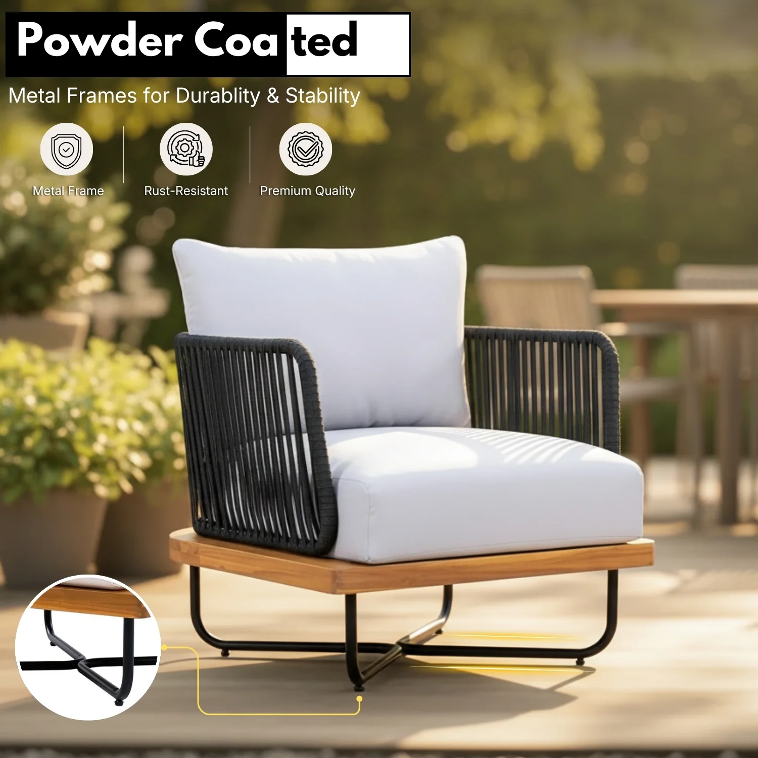 Premium All-Weather Outdoor Rope Sofa Chairs Set (Black & Off-White) - Image 6