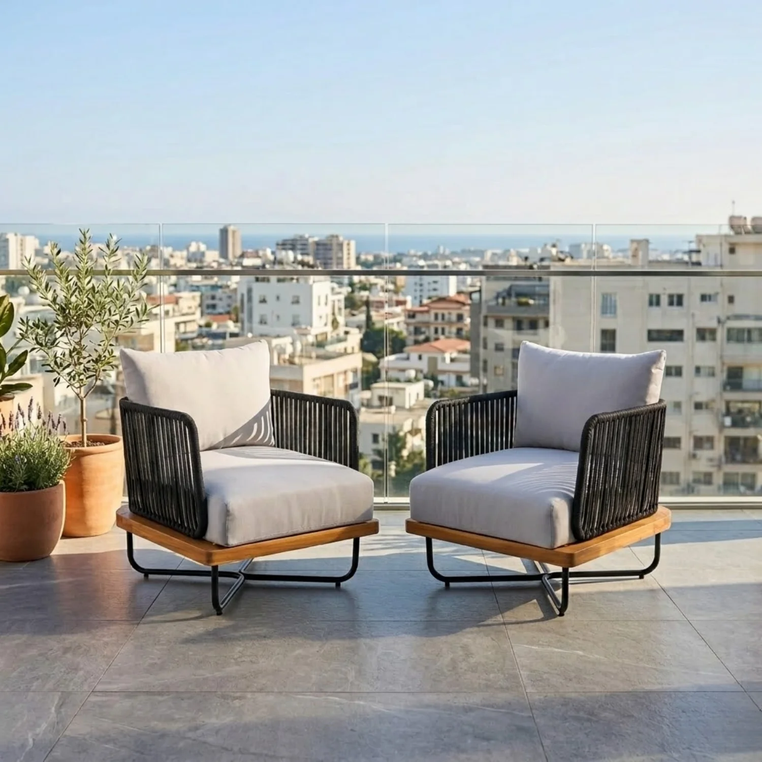 Premium All-Weather Outdoor Rope Sofa Chairs Set (Black & Off-White) - Image 8