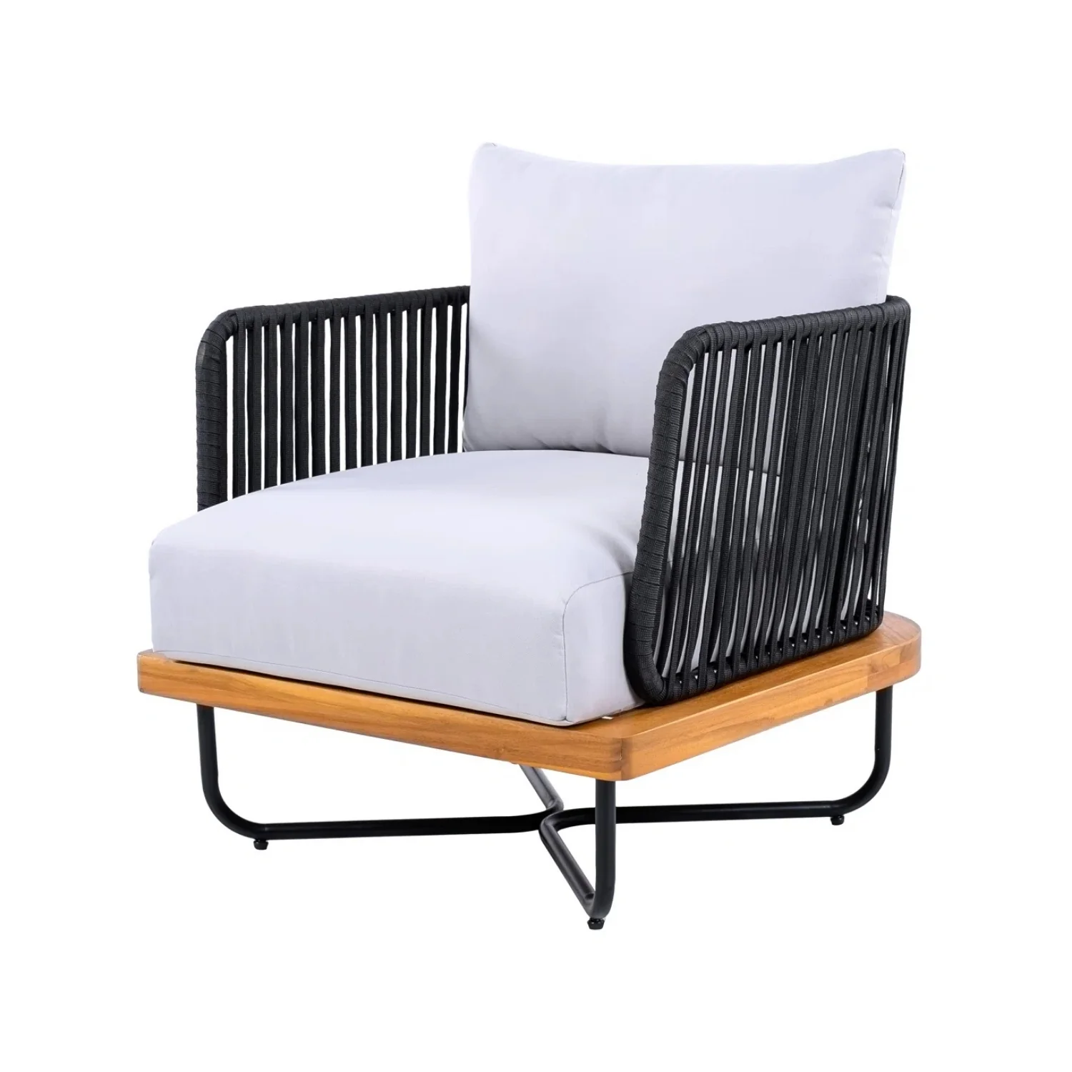 Premium All-Weather Outdoor Rope Sofa Chairs Set (Black & Off-White) - Image 9