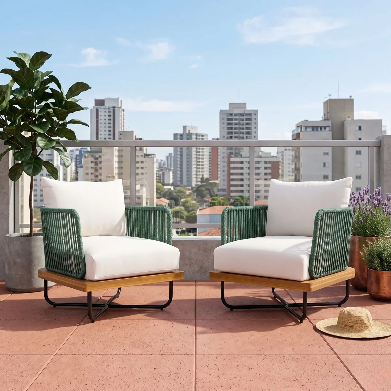 Premium All-Weather Outdoor Rope Sofa Chairs Set (Green & Off-White) - Image 7