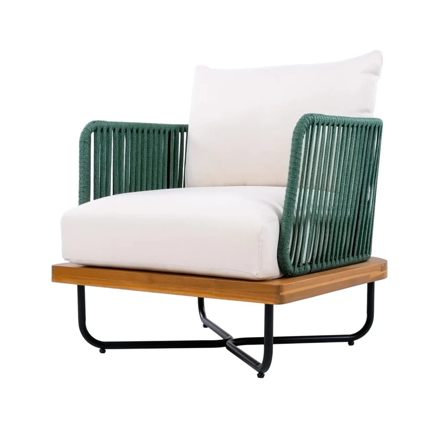Premium All-Weather Outdoor Rope Sofa Chairs Set (Green & Off-White) - Image 9