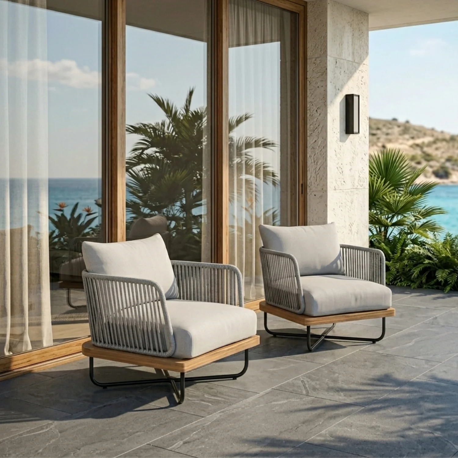 Premium All-Weather Outdoor Rope Sofa Chairs Set (Grey) - Image 10