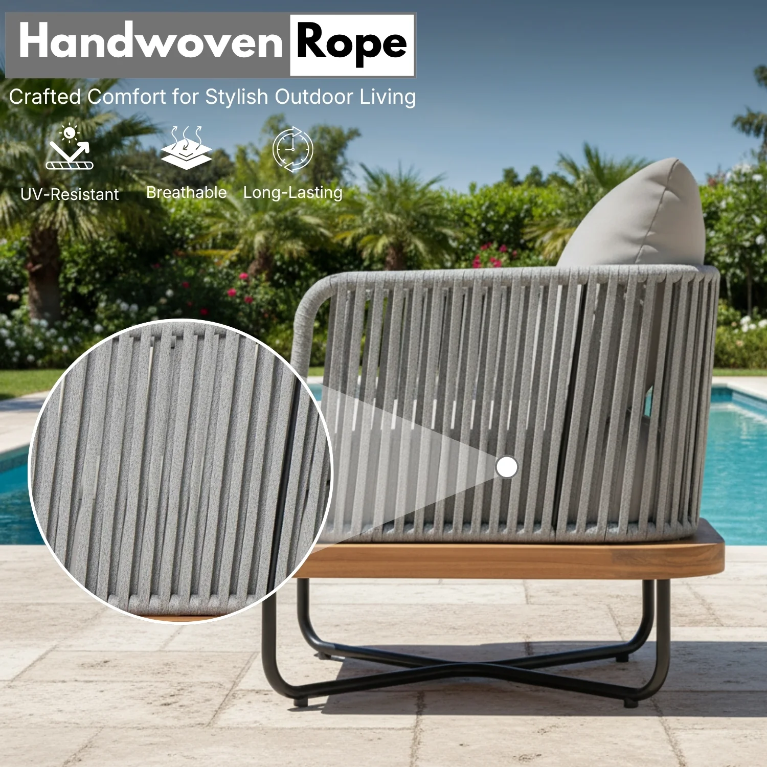 Premium All-Weather Outdoor Rope Sofa Chairs Set (Grey) - Image 3