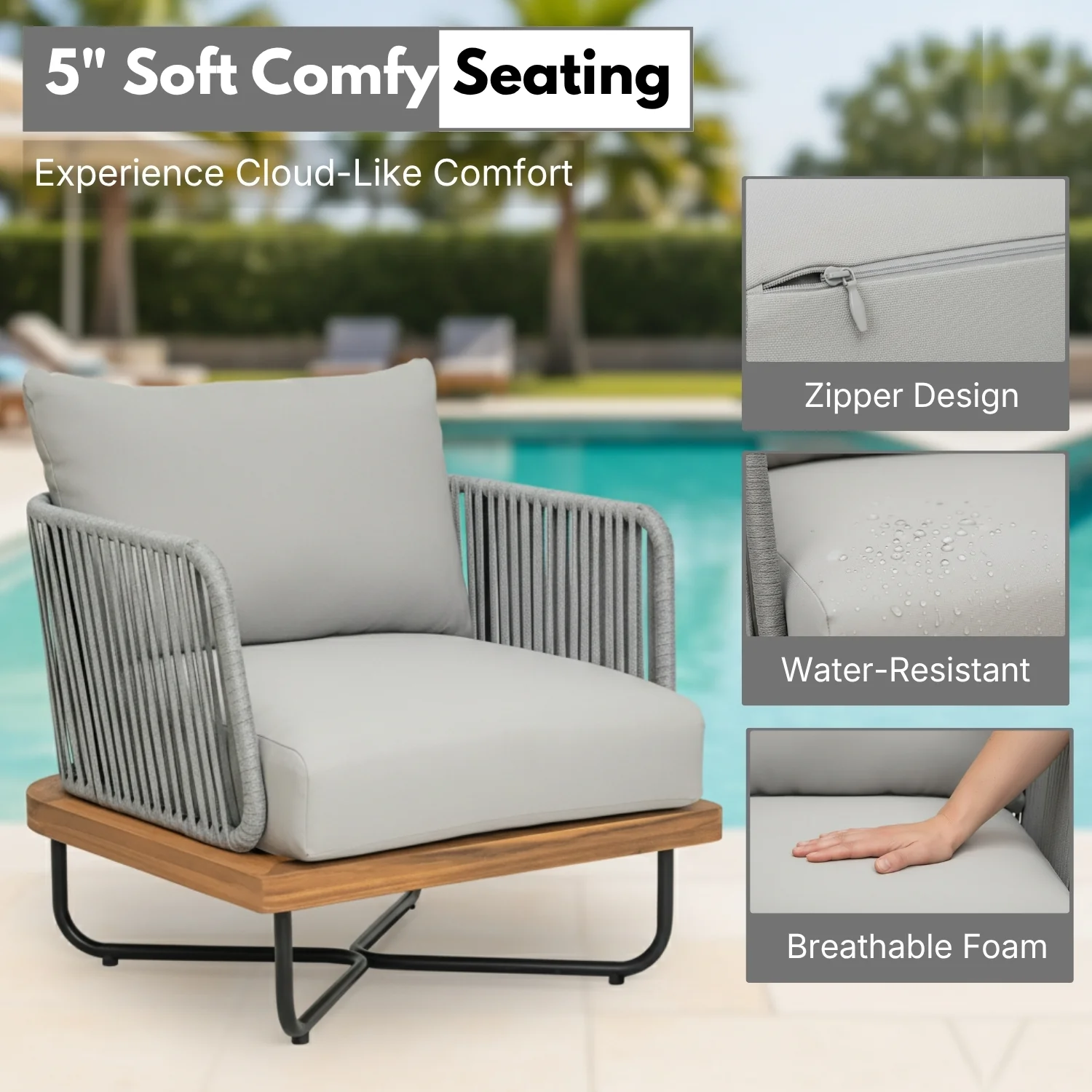 Premium All-Weather Outdoor Rope Sofa Chairs Set (Grey) - Image 4