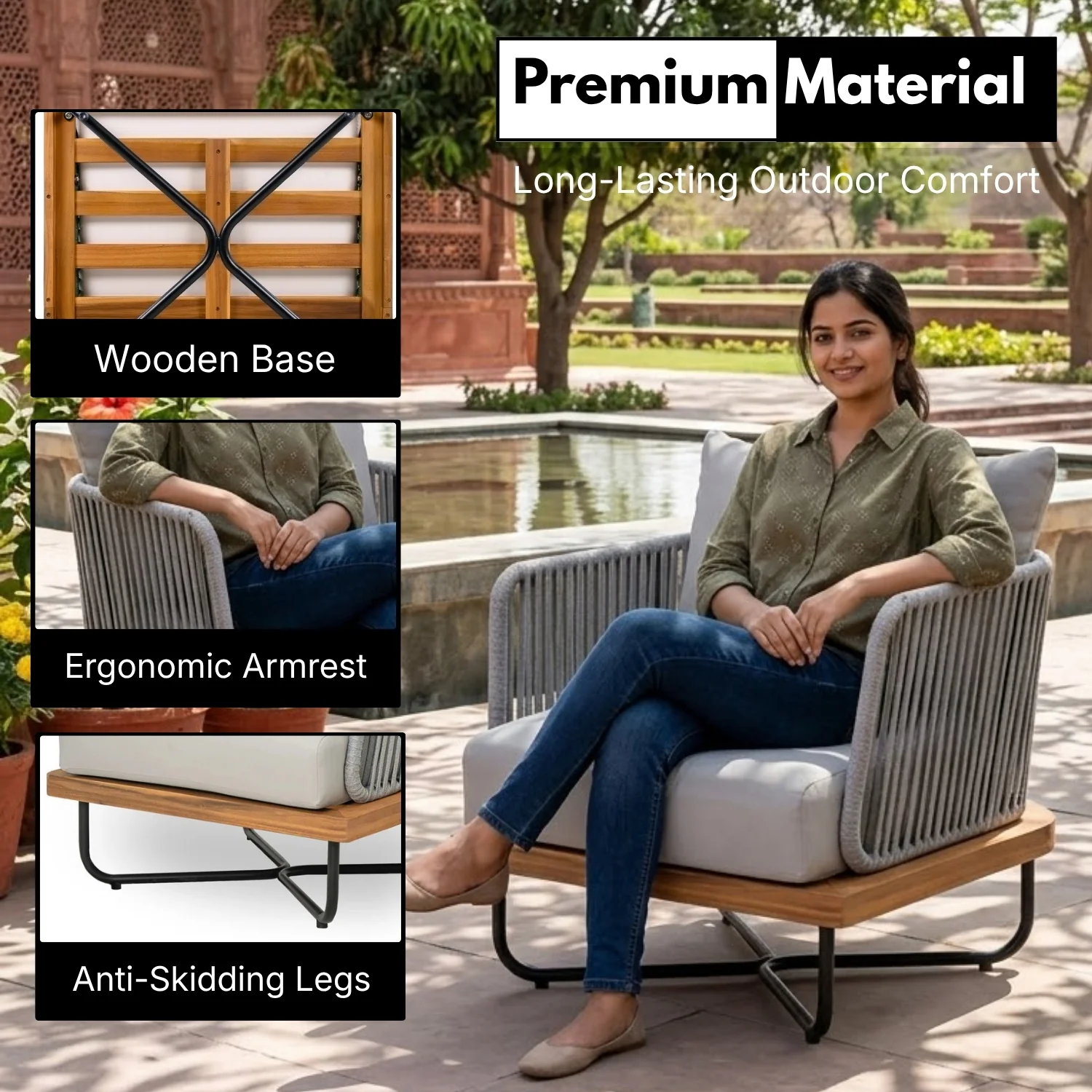 Premium All-Weather Outdoor Rope Sofa Chairs Set (Grey) - Image 5
