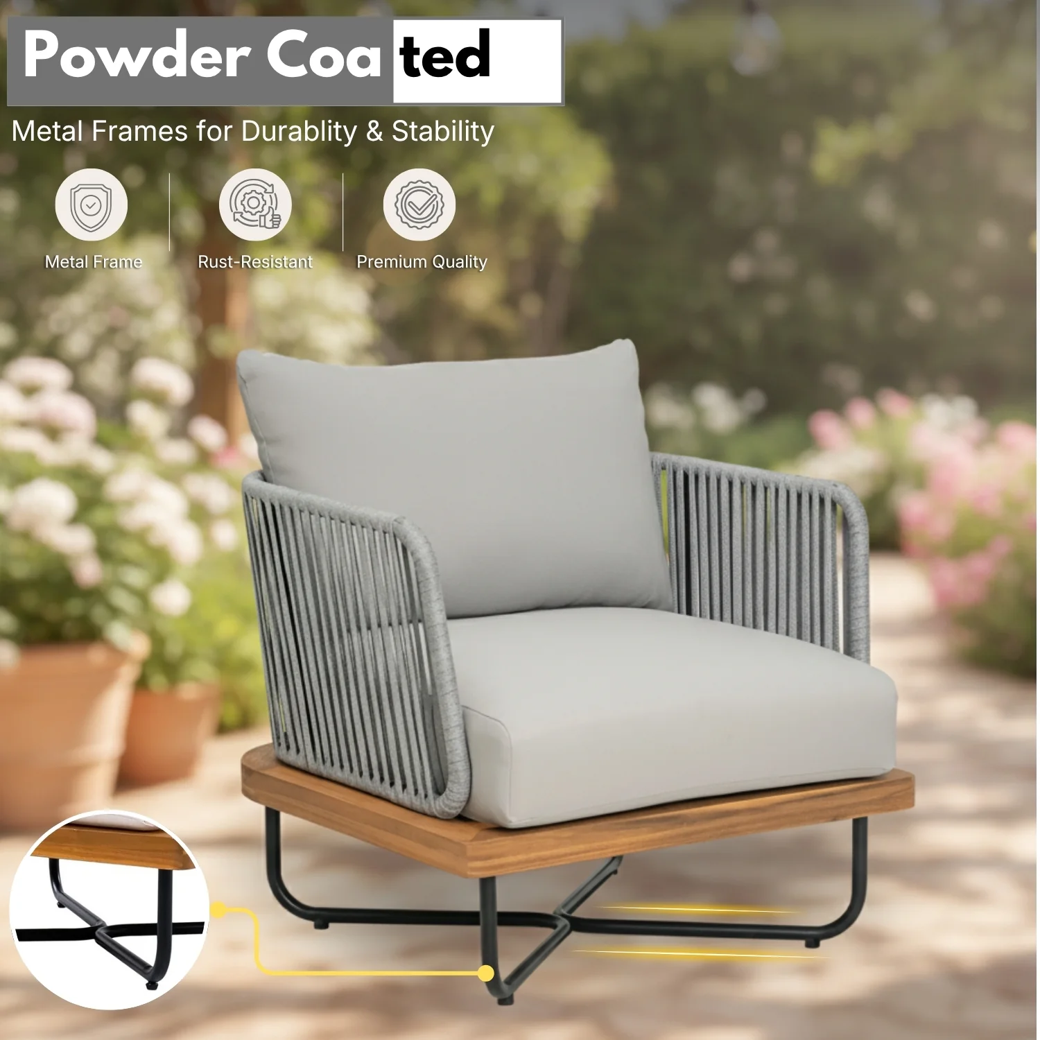 Premium All-Weather Outdoor Rope Sofa Chairs Set (Grey) - Image 6