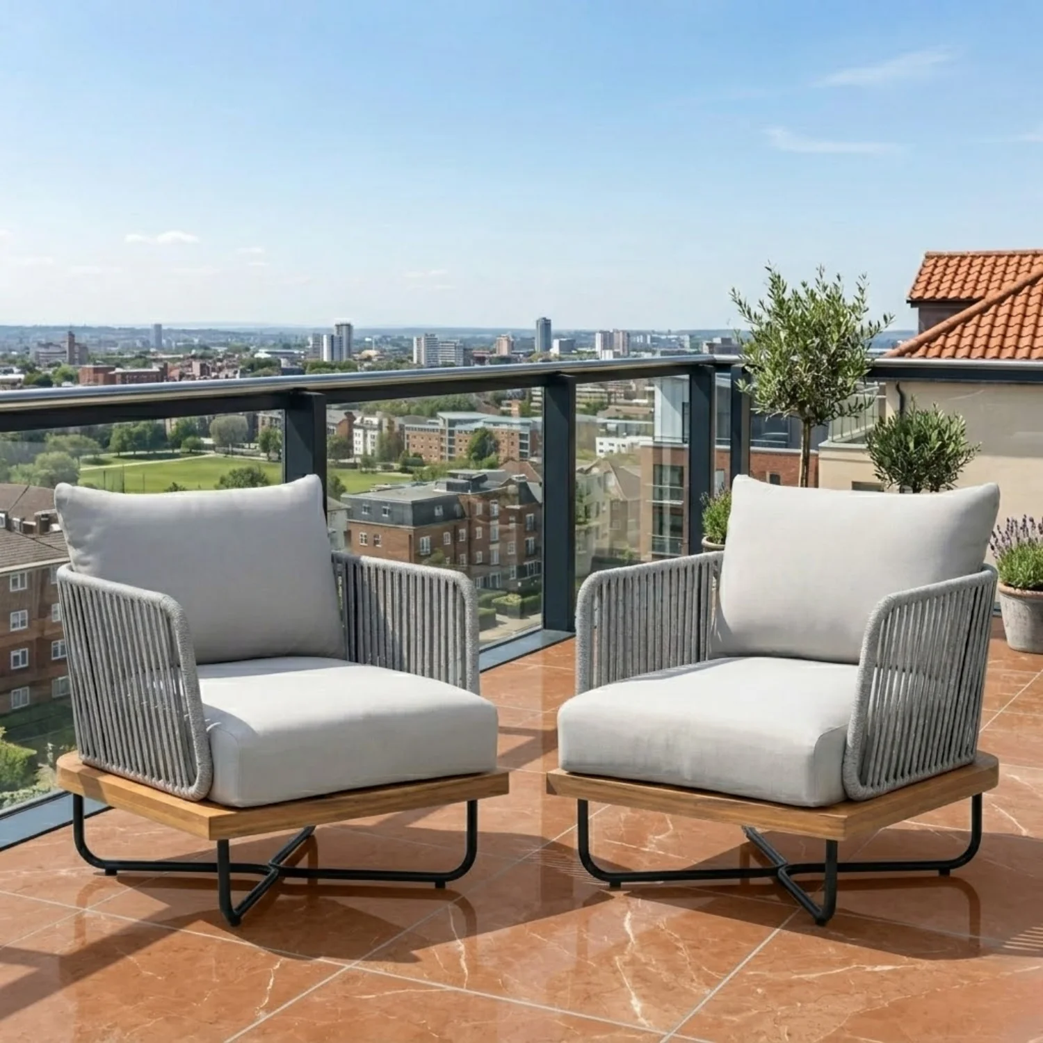 Premium All-Weather Outdoor Rope Sofa Chairs Set (Grey) - Image 7