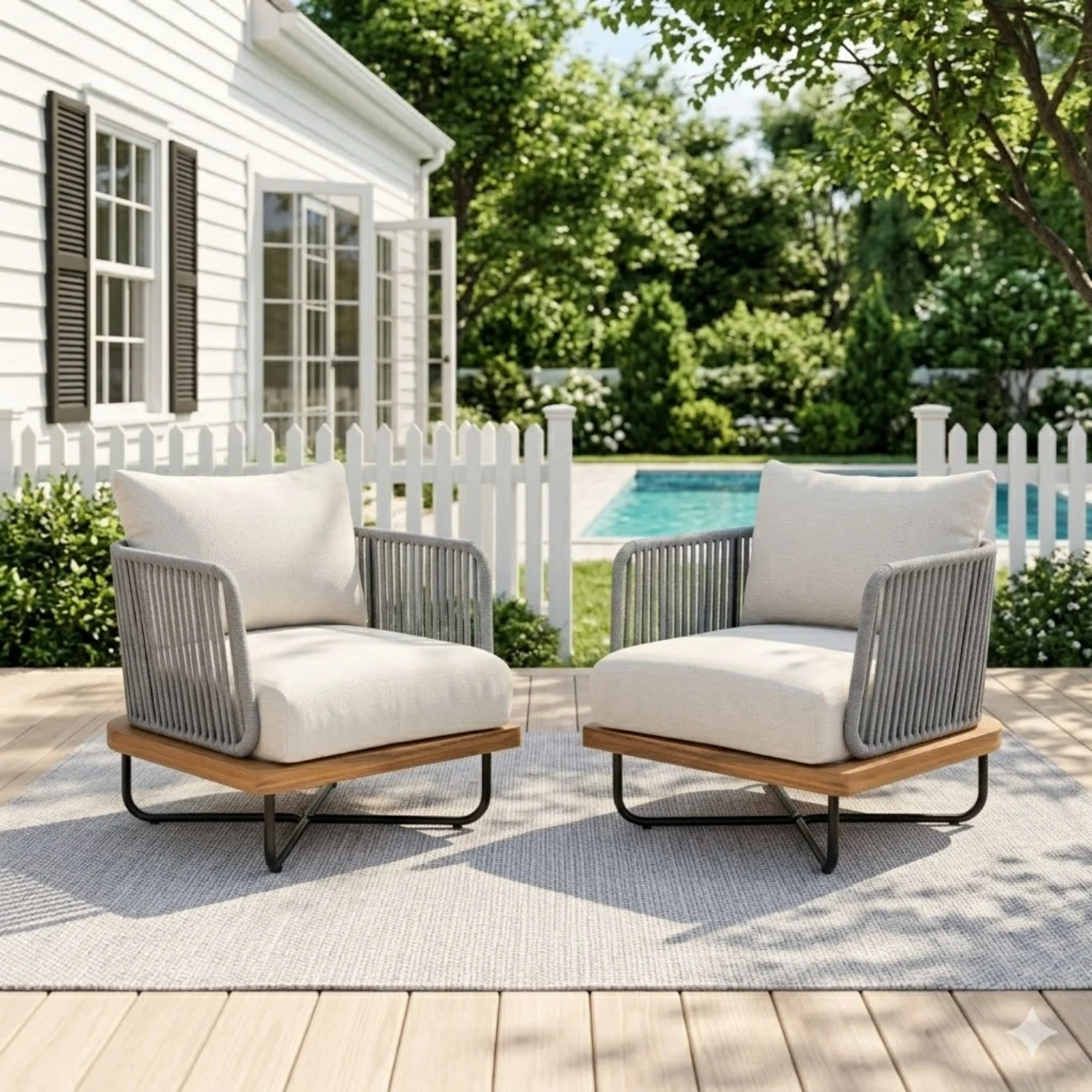 Premium All-Weather Outdoor Rope Sofa Chairs Set (Grey & Cream) - Image 10