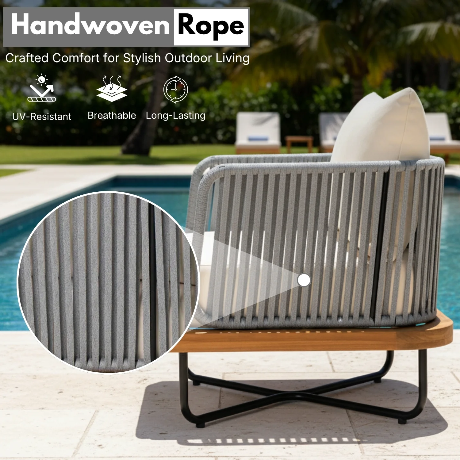 Premium All-Weather Outdoor Rope Sofa Chairs Set (Grey & Cream) - Image 3
