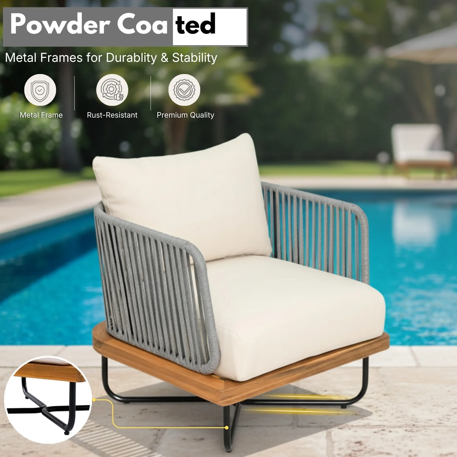Premium All-Weather Outdoor Rope Sofa Chairs Set (Grey & Cream) - Image 6
