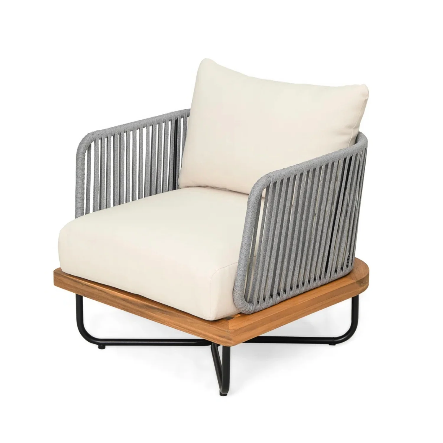 Premium All-Weather Outdoor Rope Sofa Chairs Set (Grey & Cream) - Image 9