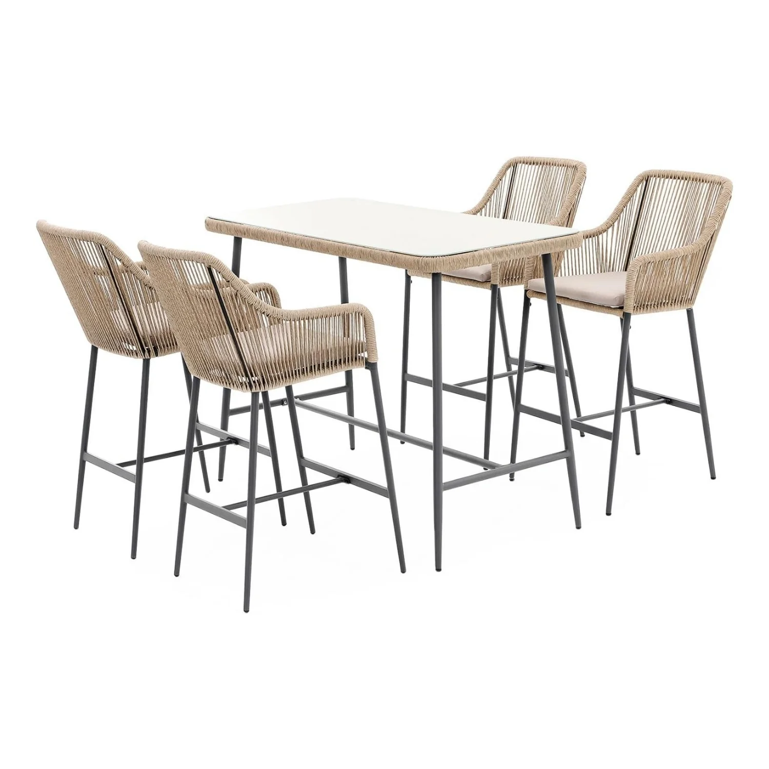 Premium Outdoor Rope 5-Piece Bar Set With a High-Top Table - Image 3