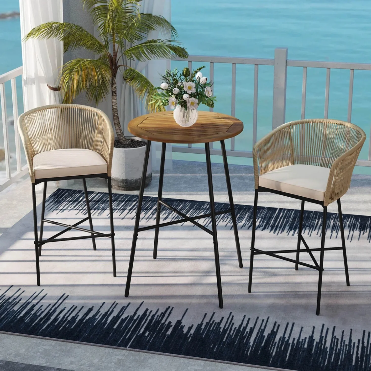 Premium Outdoor Rope Bar Set With a High-Top Round Table - Image 9