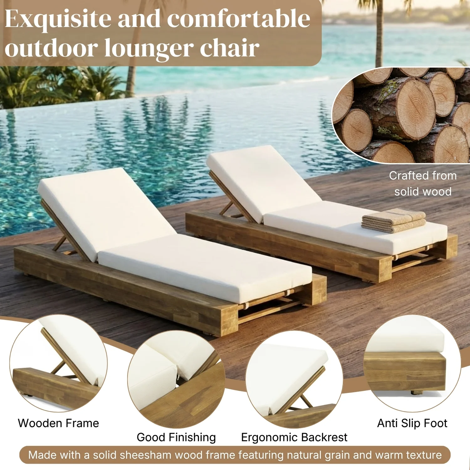 Premium Outdoor Sheesham Wood Lounger Set with Cushions - Image 4