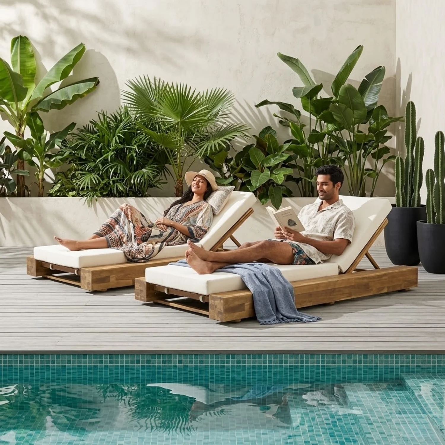 Premium Outdoor Sheesham Wood Lounger Set with Cushions - Image 8