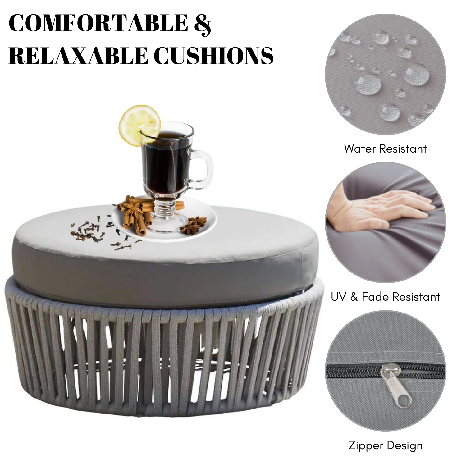Round Outdoor Rope Footstool - Image 5