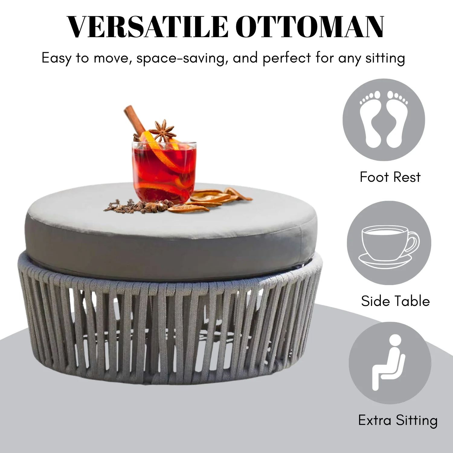 Round Outdoor Rope Footstool - Image 6