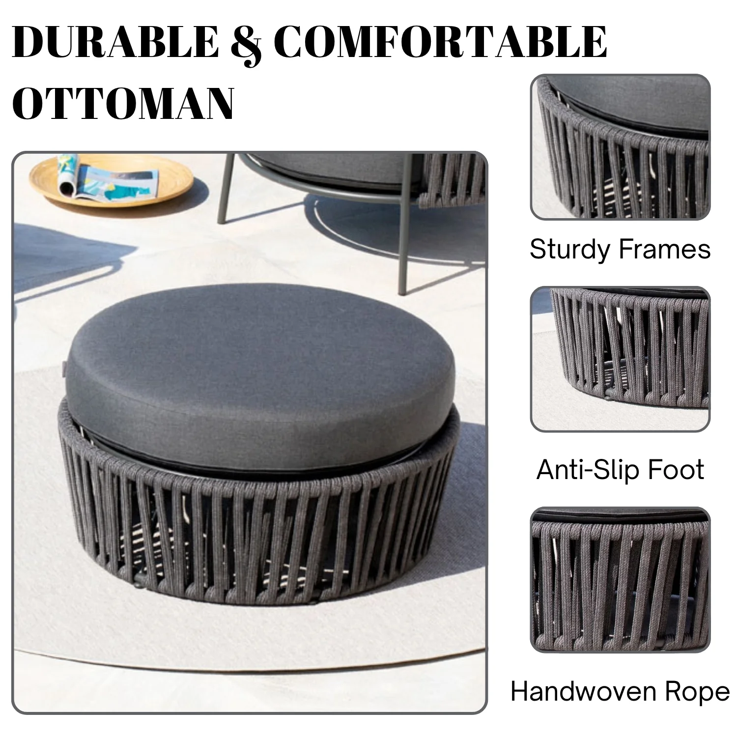 Round Outdoor Rope Footstool - Image 4