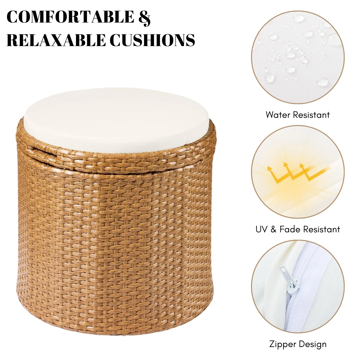 Round Wicker Ottoman for Patio & Backyard - Image 4