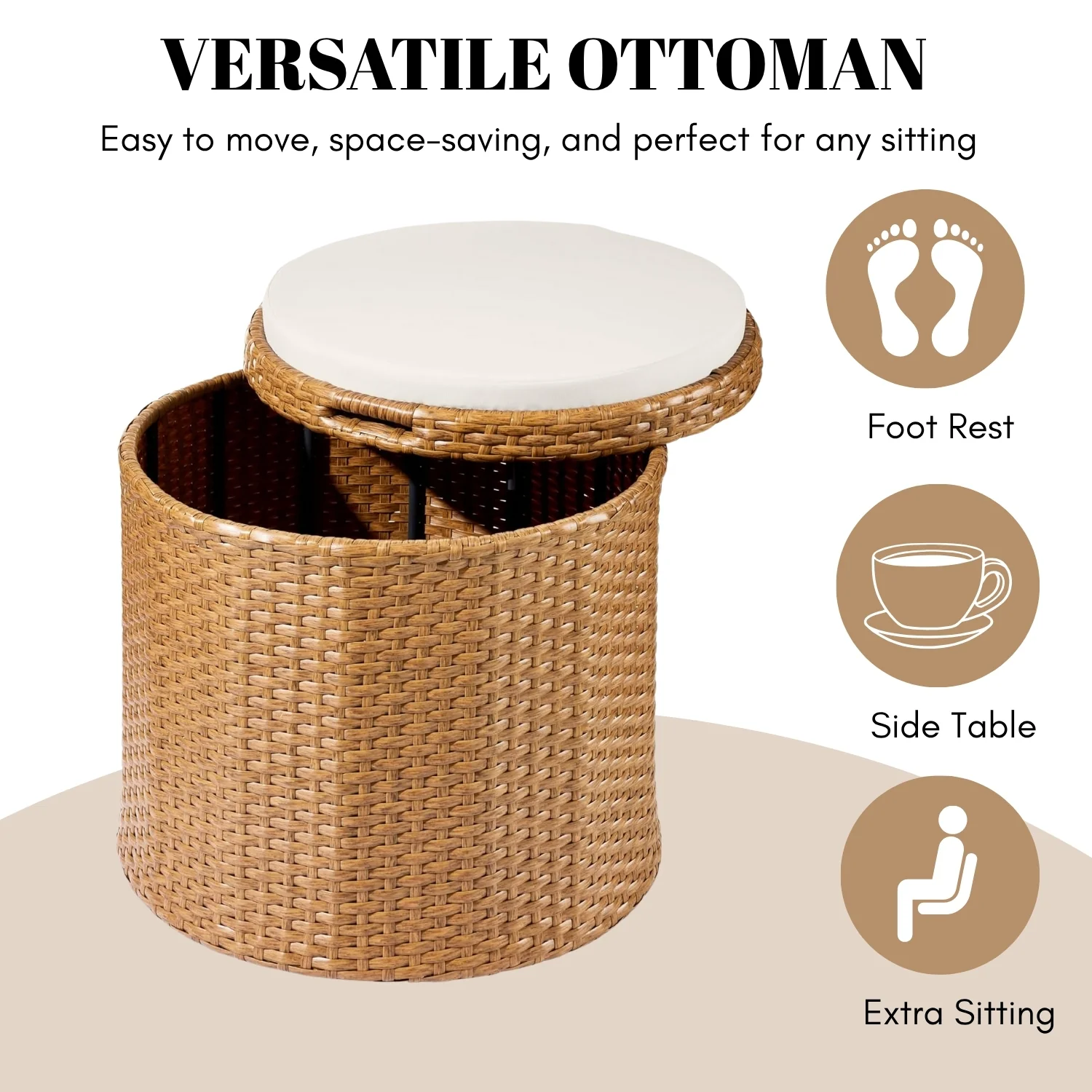 Round Wicker Ottoman for Patio & Backyard - Image 5