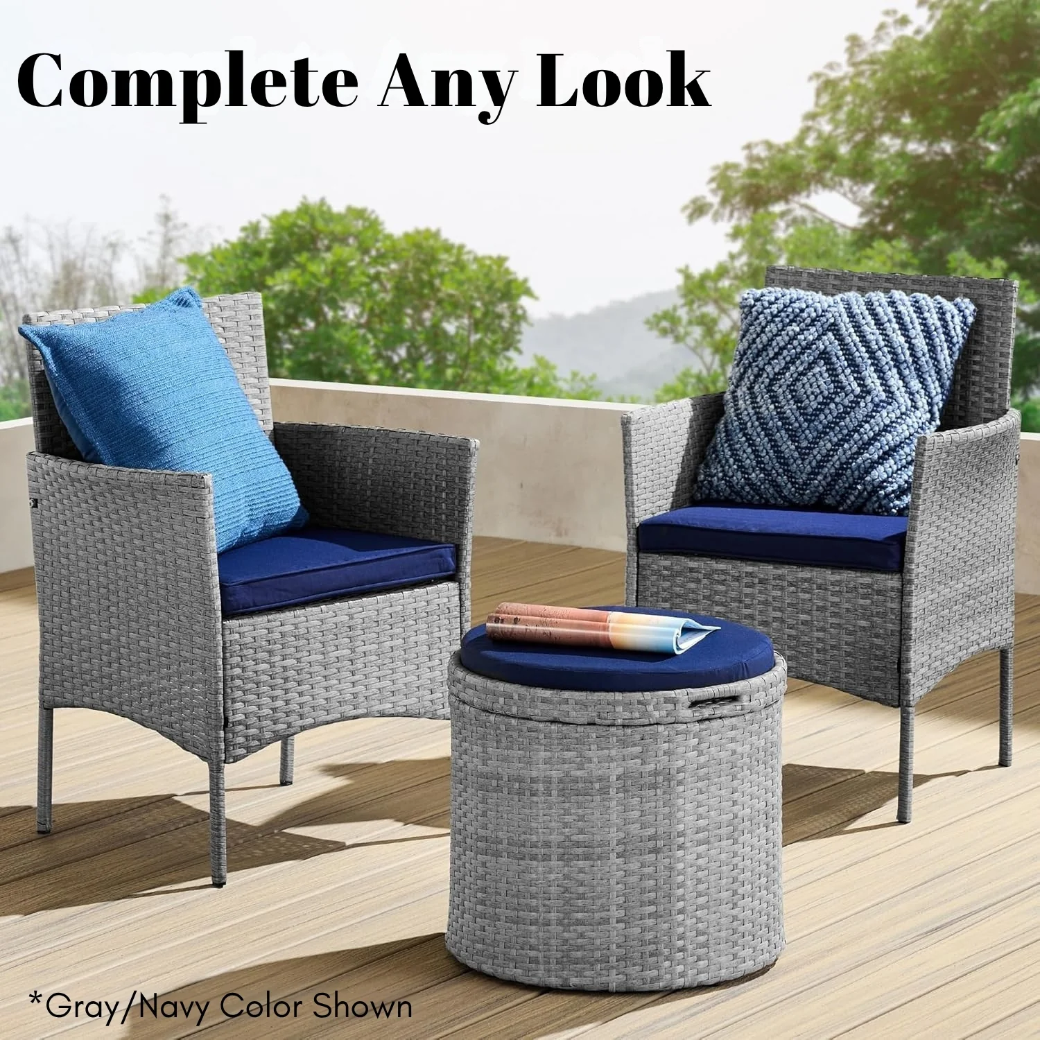 Round Wicker Ottoman for Patio & Backyard - Image 9